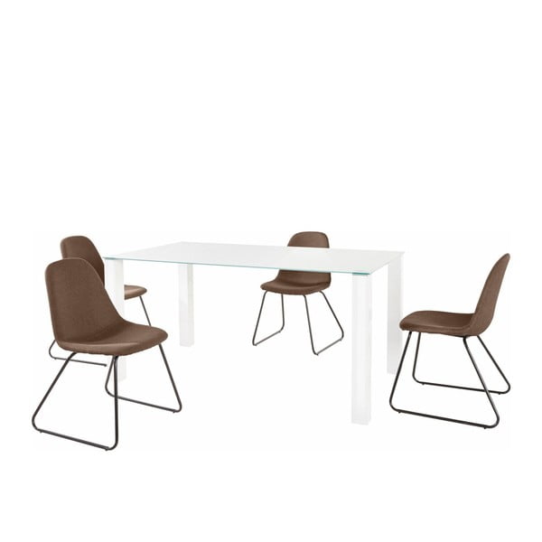 Garnitura bele jedilne mize in 4 temno rjavih jedilnih stolov Støraa Dante Colombo Duro