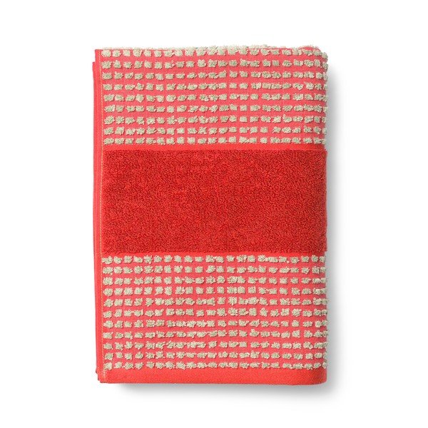 Rdeča frotirna brisača iz organskega bombaža 70x140 cm Check – JUNA
