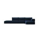 Temno modra žametna kotna sedežna garnitura z ležalnikom (desni kot) Vanda – Mazzini Sofas