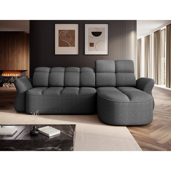 Temno siva žametna raztegljiva/s prostorom za shranjevanje kotna sedežna garnitura (desni kot/z ležalnikom) Beneth – ELTAP-image-1