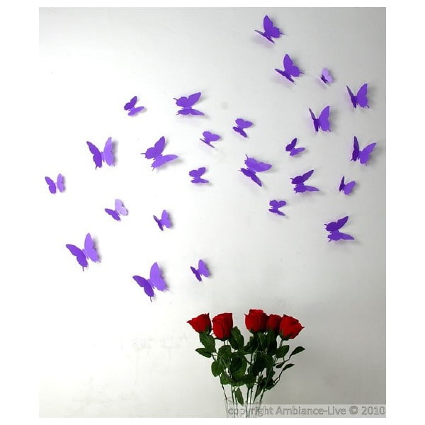 Komplet 12 vijoličnih nalepk Ambiance Butterflies