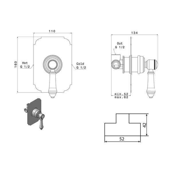 Vgrajena armatura za tuš v bronasti barvi (1 izhod) Vienna – Sapho-image-1