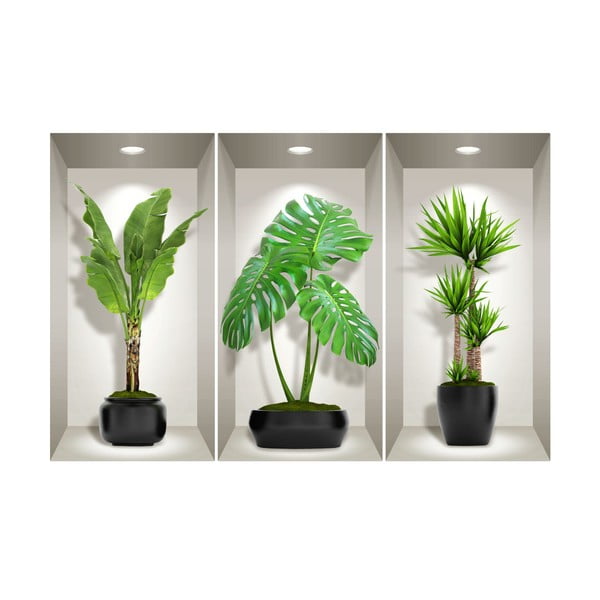 Komplet 3 3D stenskih nalepk Ambiance Green Plants-image-2