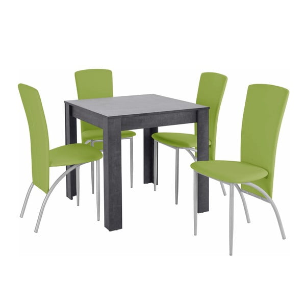 Garnitura jedilne mize in 4 zelenih jedilnih stolov Støraa Lori Nevada Duro Slate Green