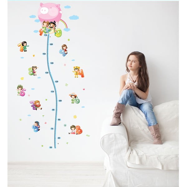 Stenska nalepka z otroškim merilnim trakom Ambiance Balon with Little Kids