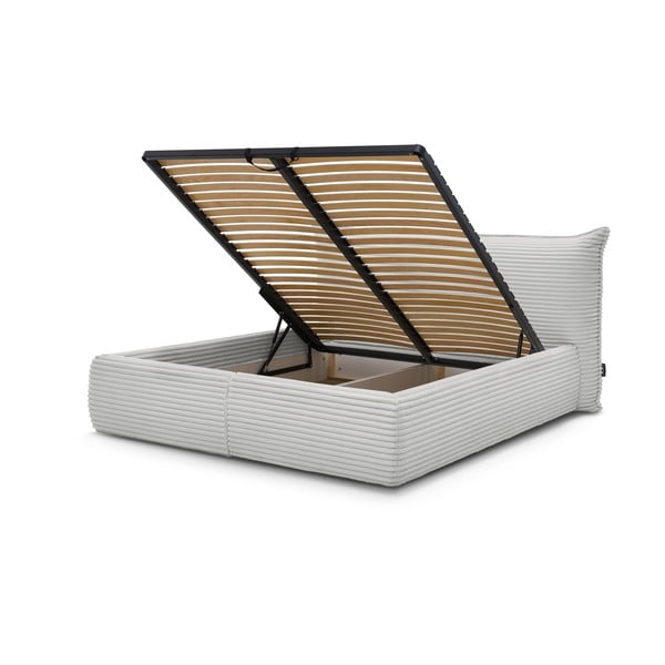 Svetlo siva oblazinjena zakonska postelja s prostorom za shranjevanje z letvenim dnom 160x200 cm Jade – Bobochic Paris-image-3