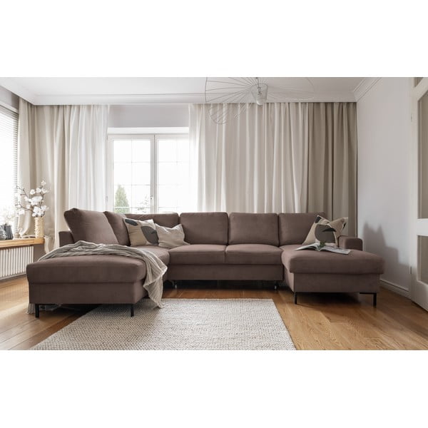 Rjava raztegljiva kotna sedežna garnitura iz rebrastega žameta (levi kot) Lofty Lilly – Miuform-image-4