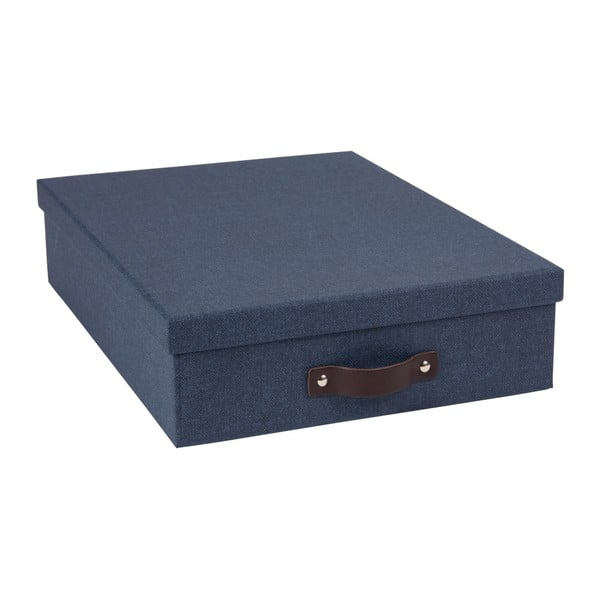 Temno modra škatla za shranjevanje dokumentov z usnjenim ročajem Bigso, velikost A4