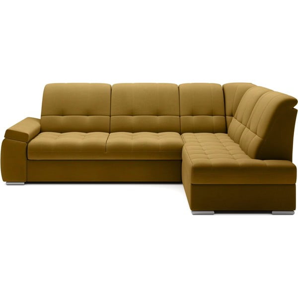 Rumena žametna raztegljiva/s prostorom za shranjevanje kotna sedežna garnitura (desni kot/v obliki črke L) Sado – ELTAP