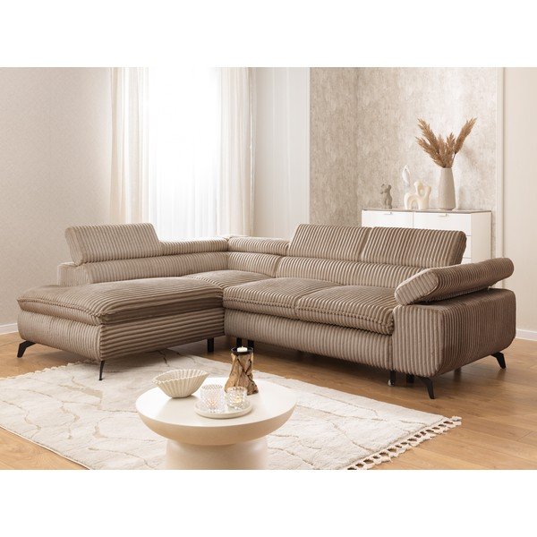 Rjava kotna sedežna garnitura iz rebrastega žameta (levi kot/v obliki črke L) Marbeya  – Ropez-image-1