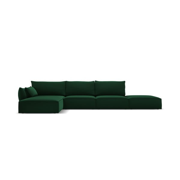 Temno zelena žametna kotna sedežna garnitura (levi kot/z ležalnikom) Vanda – Mazzini Sofas