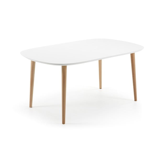 Raztegljiva jedilna miza z belo mizno ploščo 100x160 cm Oqui – Kave Home