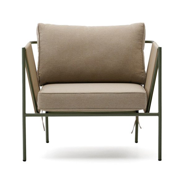 Zeleno-bež kovinski vrtni fotelj Zivia – Kave Home-image-2