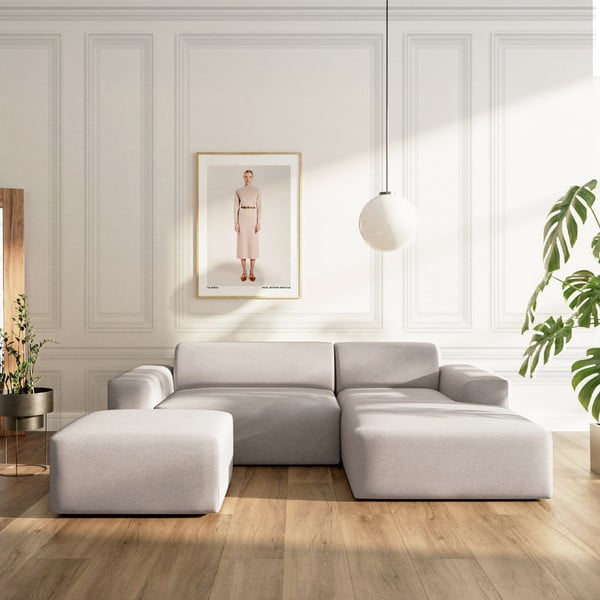 Siva žametna raztegljiva kotna sedežna garnitura s prostorom za shranjevanje (desni kot/z ležalnikom) Villet – Rodier-image-1
