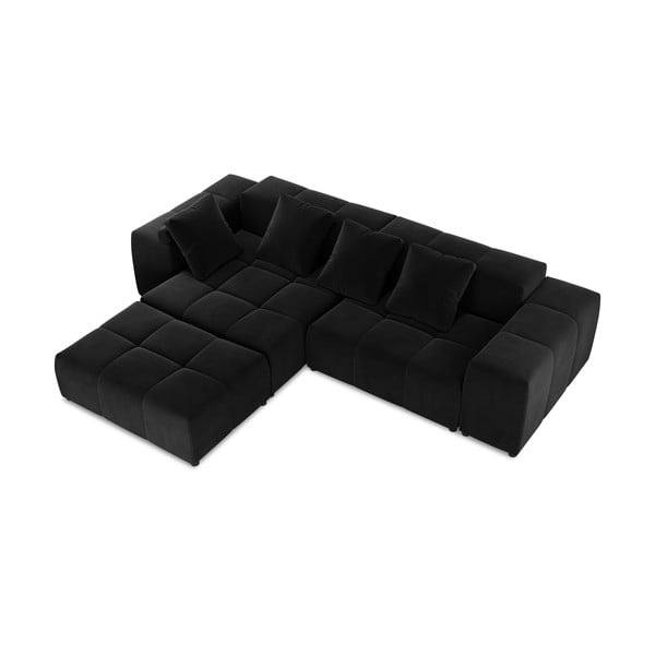 Črni žametni kotni kavč (obojestranski) Rome Velvet - Cosmopolitan Design -image-3