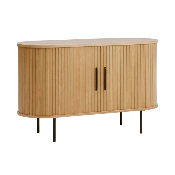 Komoda v hrastovem dekorju z drsnimi vrati v naravni barvi 120x76x45 cm Nola – Unique Furniture-image-4