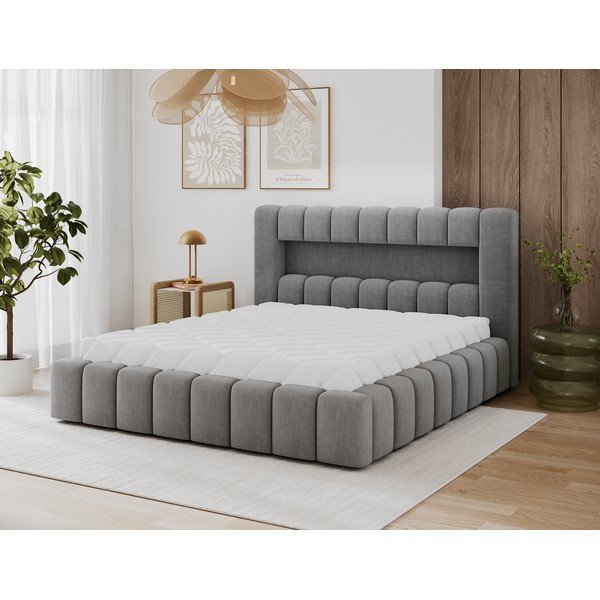 Siva oblazinjena zakonska postelja s prostorom za shranjevanje in z letvenim dnom 180x200 cm Lamica – ELTAP-image-2