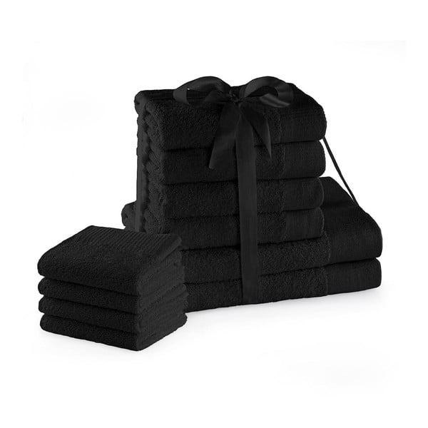 Črni frotirni bombažni komplet brisač 10 ks Amari – Restilo