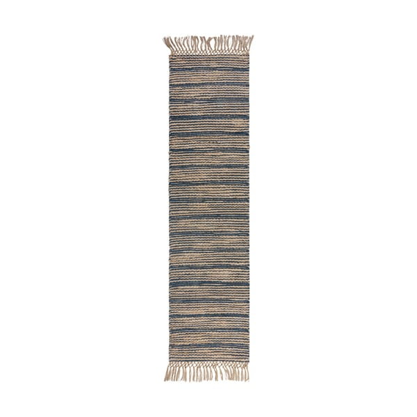Modra preproga iz jute Flair Rugs Equinox, 60 x 230 cm