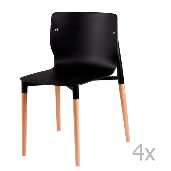 Komplet 4 črnih jedilnih stolov z lesenimi nogami sømcasa Alisia