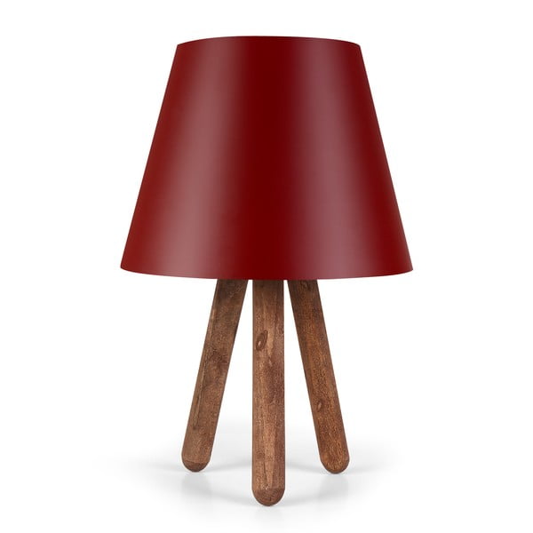 Rdeča namizna svetilka z nogami iz bukovega lesa Kira
