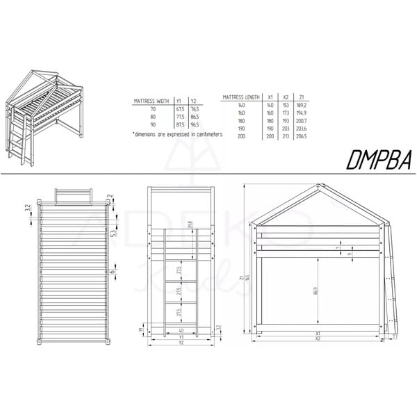 Dvignjena otroška postelja v obliki hiške iz borovega lesa 80x200 cm Mila DMPBA – Adeko-image-2