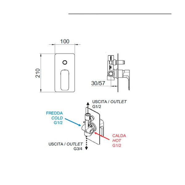 Bela vgrajena armatura za tuš (2 izhoda) Spy – Sapho-image-1