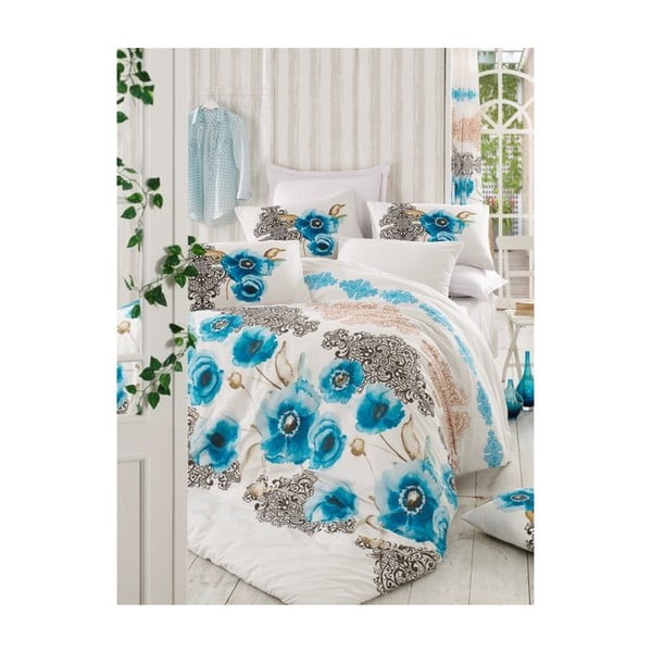Bela in modra posteljnina Celine za eno posteljo, 160 x 220 cm