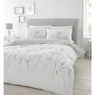 Bela in siva posteljnina Catherine Lansfield Meadowsweet Floral, 135 x 200 cm