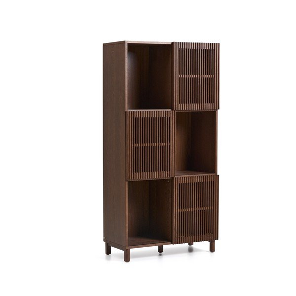 Temno rjav regal v orehovem dekorju z drsnimi vrati 84,5x170x42,5 cm Beyla – Kave Home-image-4