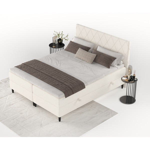 Kremno bela boxspring postelja s prostorom za shranjevanje 140x200 cm Gwen – Maison de Rêve-image-4