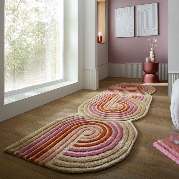 Rožnat ročno tkan volnen tekač 80x300 cm Spiral Shaped  – Flair Rugs-image-1