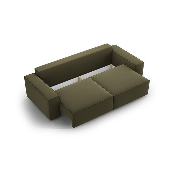 Zelena žametna raztegljiva/s prostorom za shranjevanje sedežna garnitura 247 cm Jodie – Micadoni -image-3