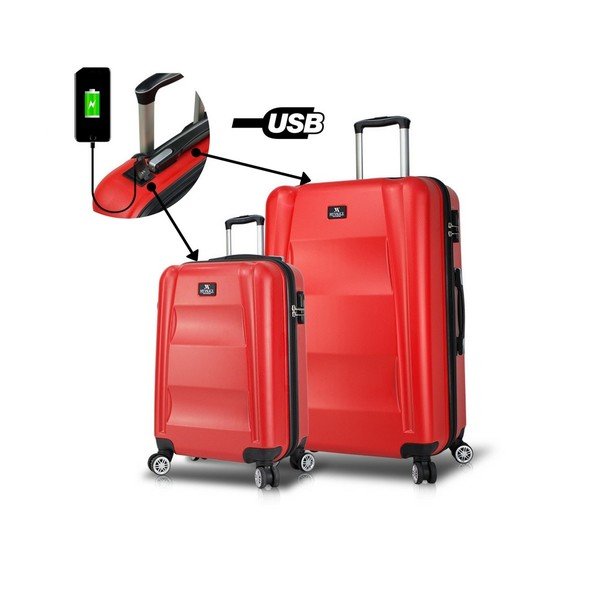 Komplet 2 rdečih potovalnih kovčkov na kolesih s priključki USB My Valice LASSO Cabin & Large-image-1