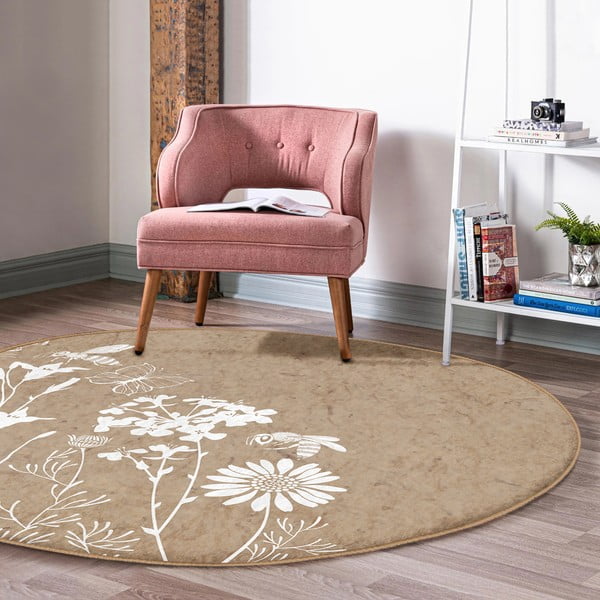 Svetlo rjava pralna okrogla preproga primerna za robotski sesalnik ø 120 cm Comfort – Mila Home-image-1