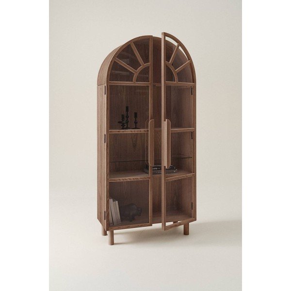 Vitrina v orehovem dekorju v temni naravni barvi 90x195x40 cm Sandor – Jotex-image-1