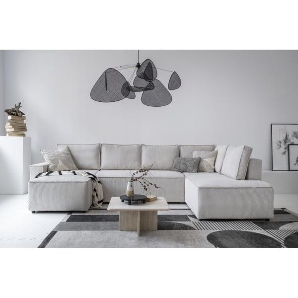 Bela raztegljiva kotna sedežna garnitura iz rebrastega žameta (desni kot/v obliki črke "U") Brave Dave – Miuform-image-1