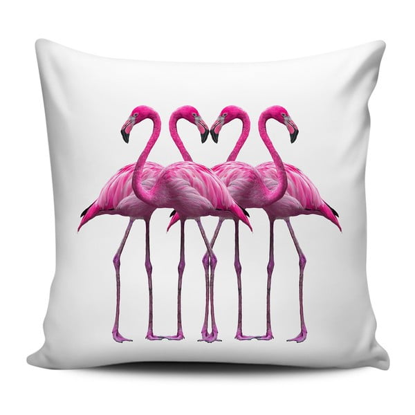 Roza in beli vzglavnik Home de Bleu Pink Flamingo Friends, 43 x 43 cm