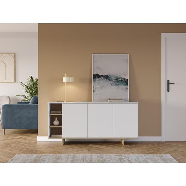 Bela nizka komoda v hrastovem dekorju 170x80 cm Cequoia – Marckeric-image-1