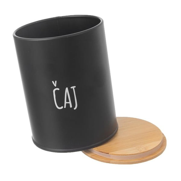 Črna pločevinasta škatla za čaj z bambusovim pokrovom Orion, prostornina 750 ml-image-2