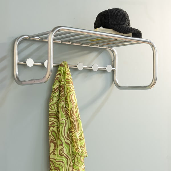 Kovinski stenski obešalnik v srebrni barvi s polico 72 cm Retro – Spinder Design-image-1