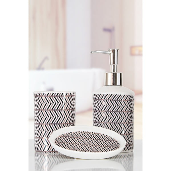 Črno-beli komplet kopalniških dodatkov iz poliresina Lidya - Mioli Decor-image-1