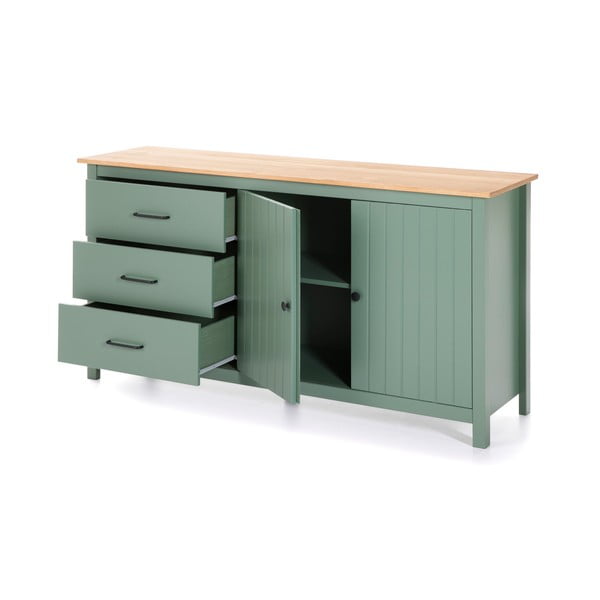 Zelena nizka komoda iz masivnega bora 150x80 cm Miranda – Marckeric-image-4