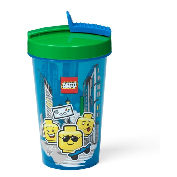 Modra skodelica z zelenim pokrovom in slamico LEGO® Iconic, 500 ml-image-2