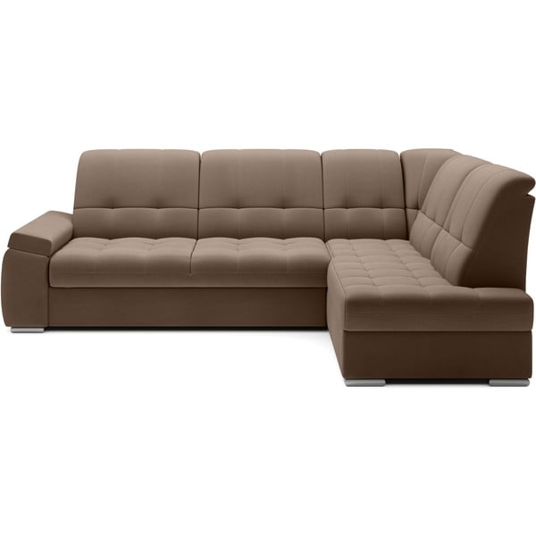 Rjava žametna raztegljiva/s prostorom za shranjevanje kotna sedežna garnitura (desni kot/v obliki črke L) Sado – ELTAP