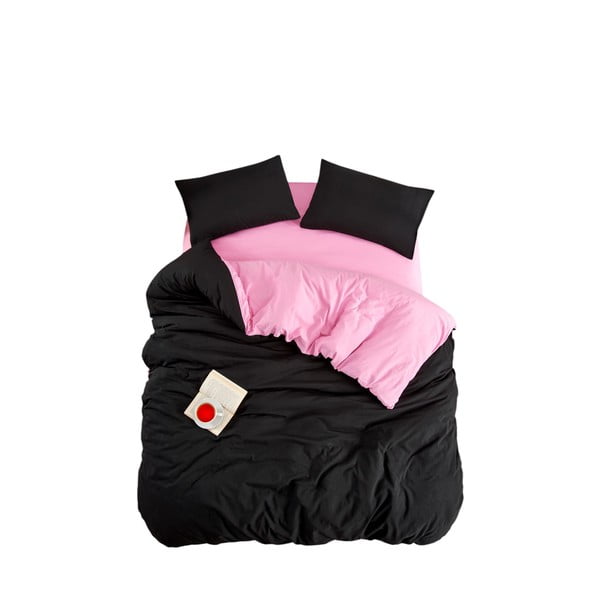 Črno-rožnata 3-delna enojna podaljšana posteljnina z rjuho 160x220 cm Classic – Mila Home