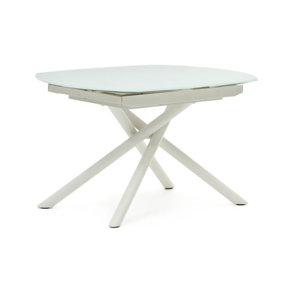 Bela raztegljiva jedilna miza s stekleno mizno ploščo 100x130 cm Yodalia – Kave Home