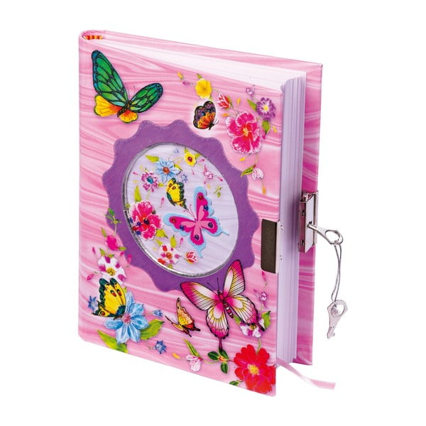 Otroški rožnat dnevnik s ključavnico in 2 ključema Legler Butterfly