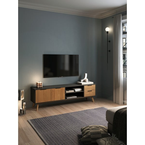 Črna/naravna TV omarica iz masivnega bora 180x53 cm Lavis – Marckeric-image-1