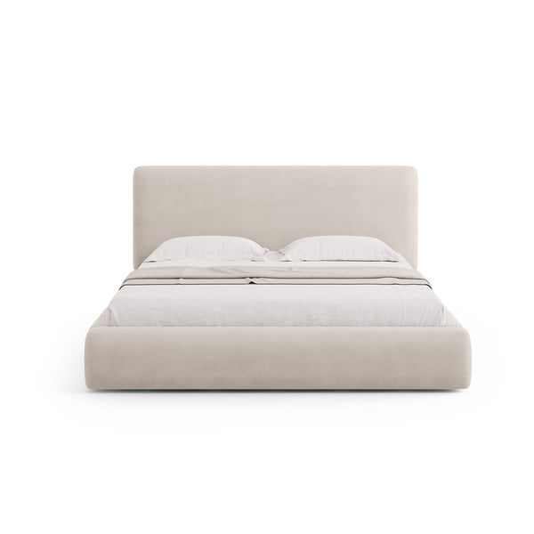 Bež oblazinjena zakonska postelja s prostorom za shranjevanje in letvenim dnom 140x200 cm Colonel – Cosmopolitan Design-image-3